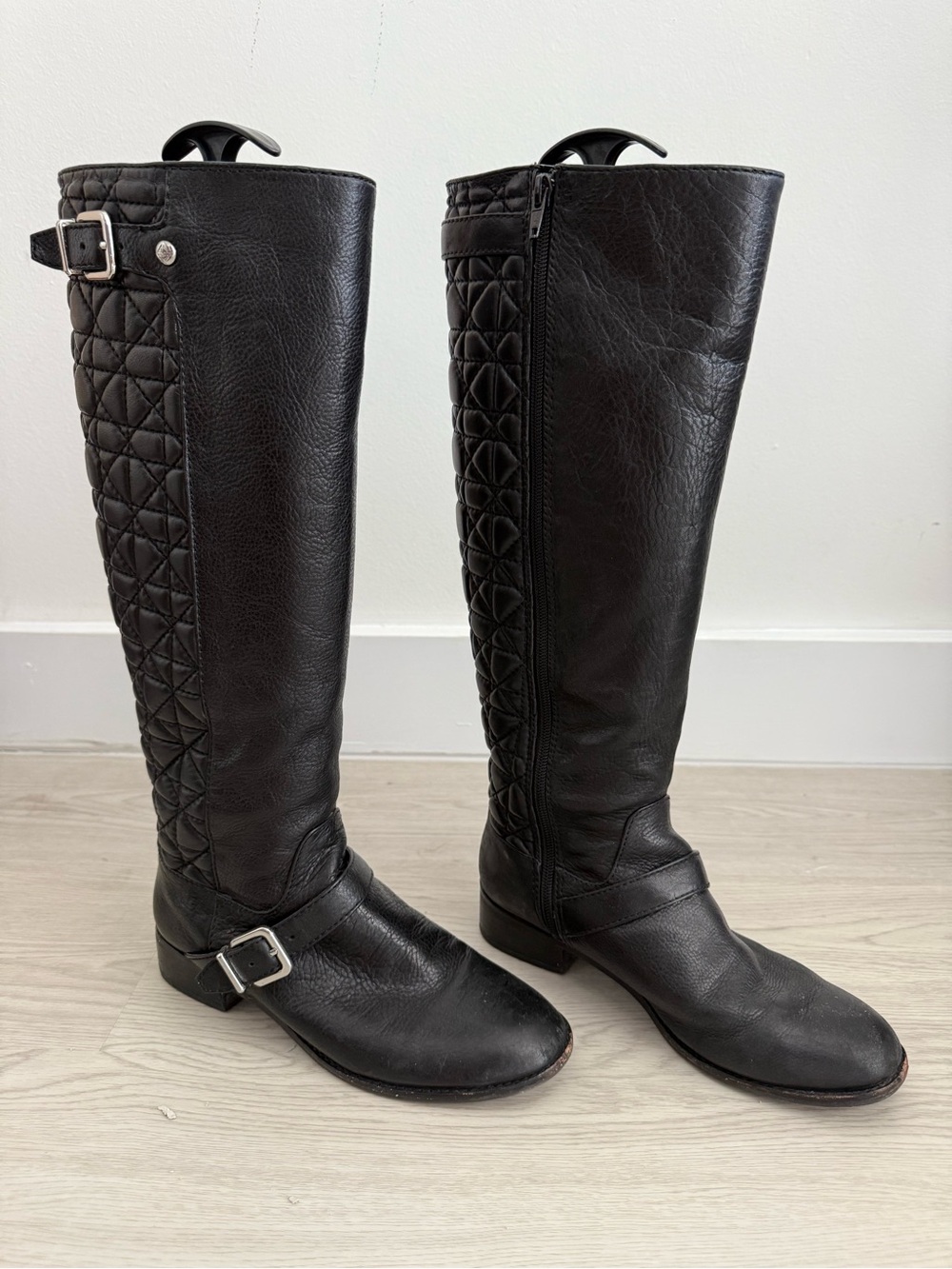 ANTONIO MELANI Black Quilted Over-the-Knee Leather Boots